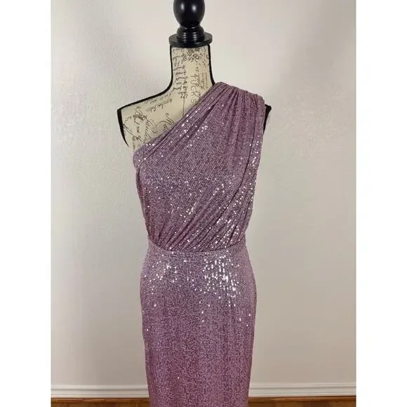 B47 Mac Duggal Sequined Ruched One Shoulder Gown Dress 6 Sparkly Y2K Glam